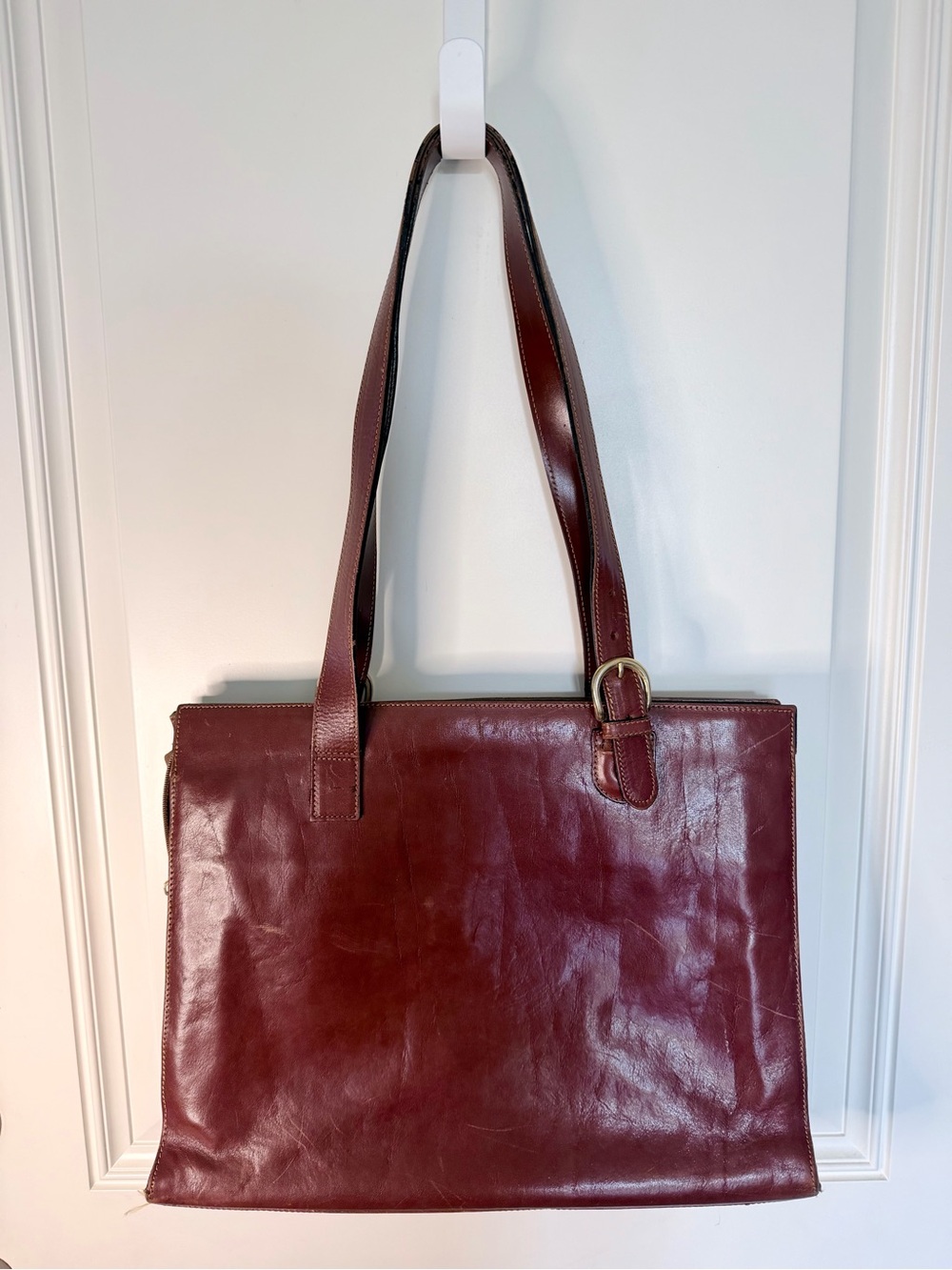 Classic Vintage Katana Paris Leather Tote Bag in Brown Leather